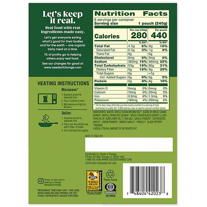 Seeds of Change Certified Organic Quinoa and Brown Rice with Garlic 8.5 oz., 6 pk. 4