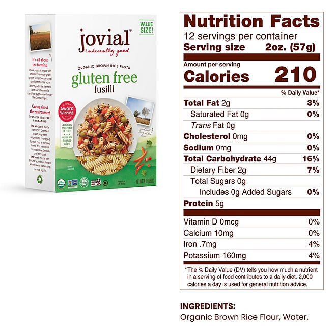 Jovial Organic Brown Rice Gluten Free Pasta, Fusilli, 24 oz. 4