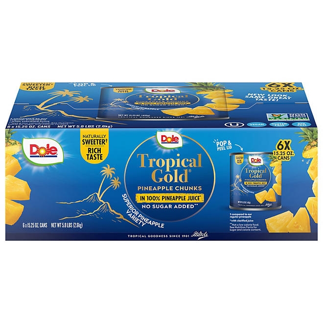 Dole Tropical Gold Pineapple Chunks, 15.25 oz., 6 pk. 3
