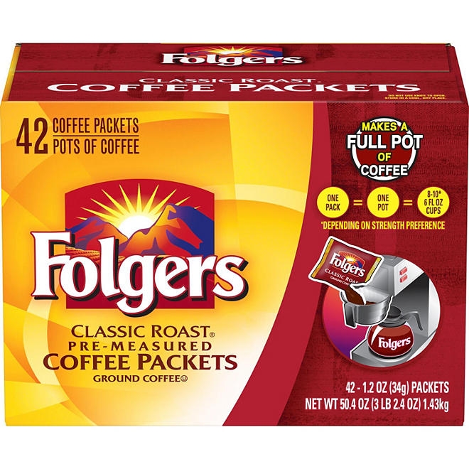 Folgers Classic Roast Ground Coffee Packets, 1.2 oz., 42 ct. 3