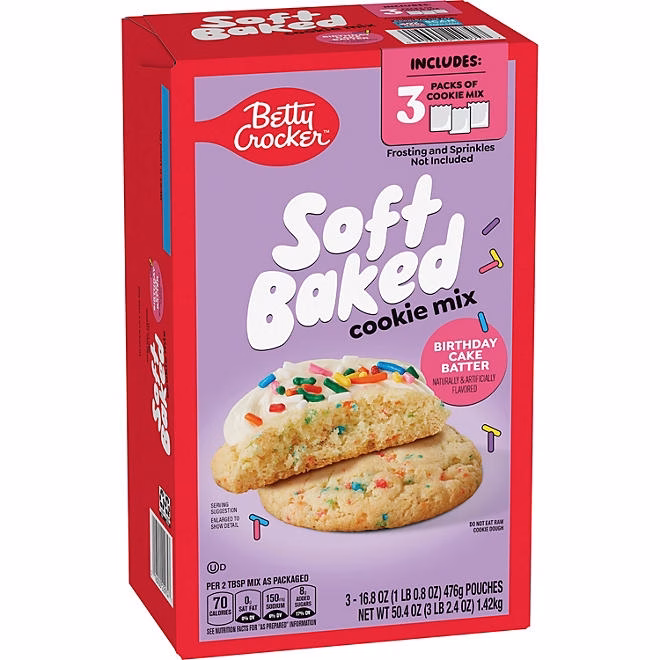 Betty Crocker Birthday Cake Soft Baked Cookie Mix, 3 pk. 3