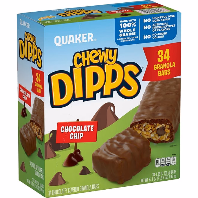 Quaker Chewy Dipps Granola Bars, Chocolate Chip, 34 pk. 3
