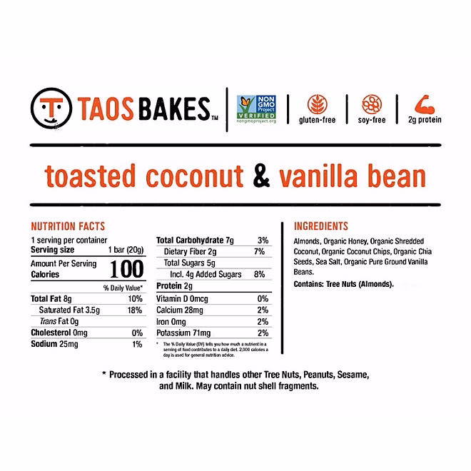 Taos Bakes Mini Snack Bars, Vanilla Almond & Coconut, 0.7 oz., 26 ct. 4