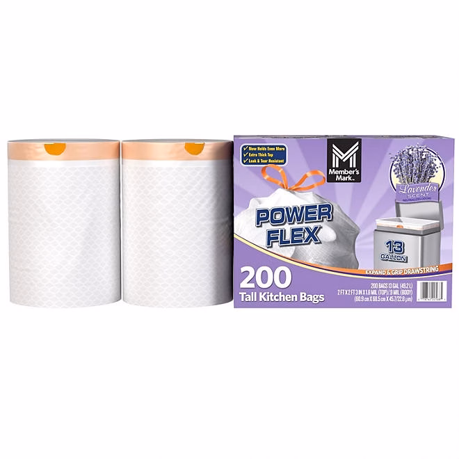 Member's Mark Power Flex 13-Gallon Tall Kitchen Trash Bags, Lavender, 200 ct. 4