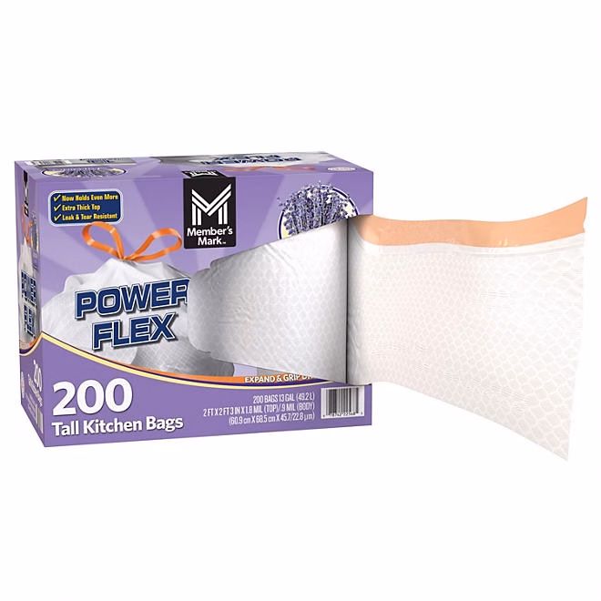 Member's Mark Power Flex 13-Gallon Tall Kitchen Trash Bags, Lavender, 200 ct. 5
