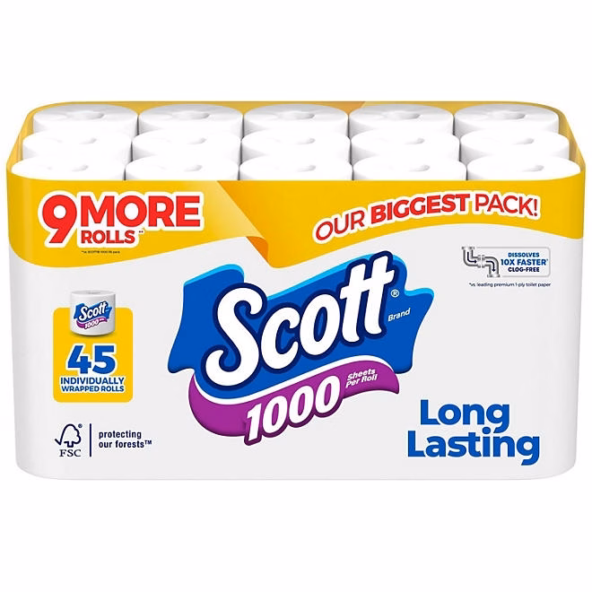 Scott 1000 1-Ply Toilet Paper 45 rolls, 1,000 sheets/roll 3
