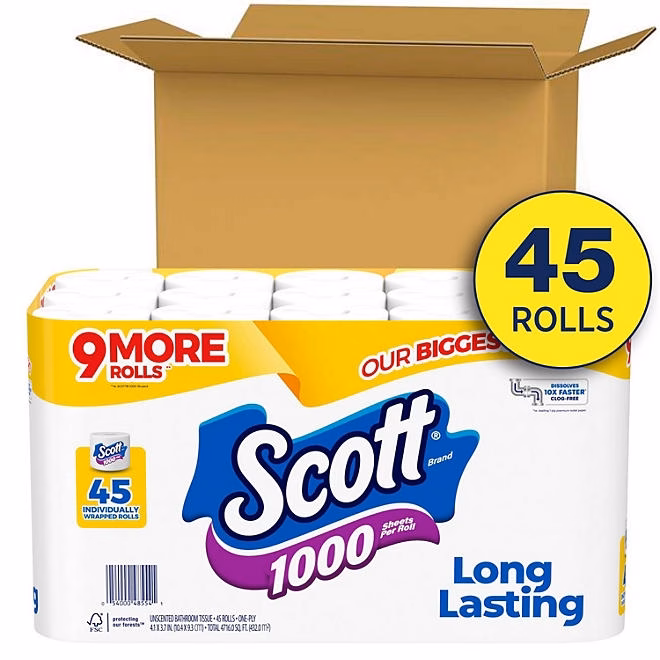 Scott 1000 1-Ply Toilet Paper 45 rolls, 1,000 sheets/roll 4