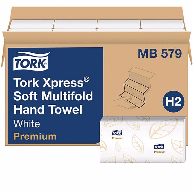 Tork Premium Soft Xpress Multifold 2-Ply White Blue Leaf Hand Towels, 16 pks., 135 towels/pk. 3
