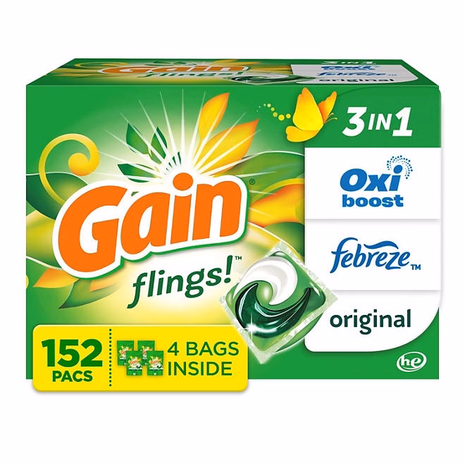 Gain Flings! 3 in 1 Laundry Detergent Pacs, Original Scents, 152 ct. 3