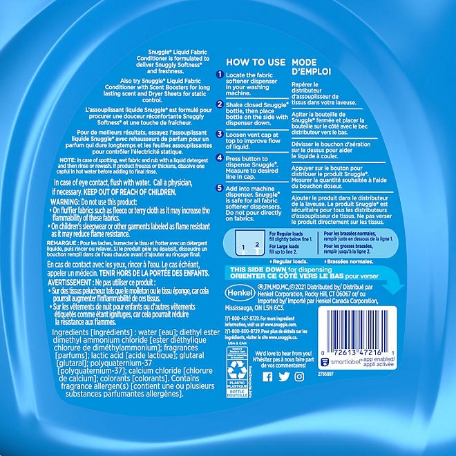 Snuggle Liquid Fabric Softener, Blue Sparkle, 235 loads, 188 fl. oz. 4