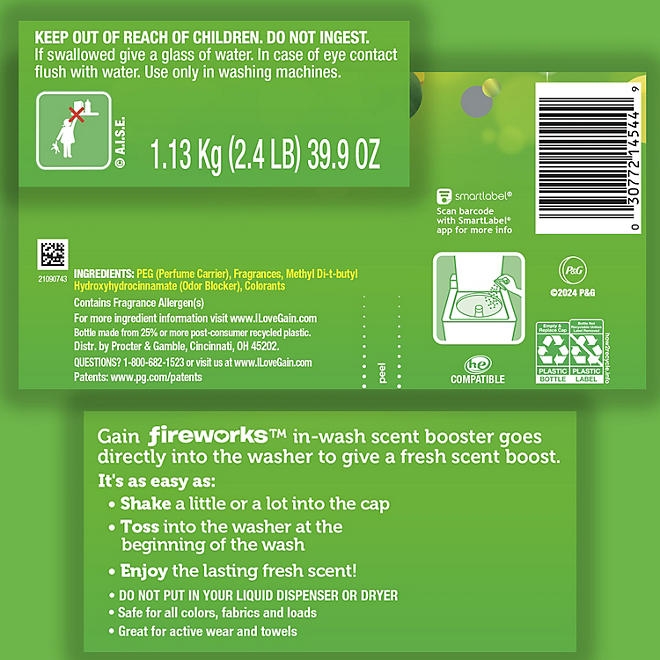 Gain Fireworks In-Wash Scent Booster Beads, Original Scent, 39.9 oz 4