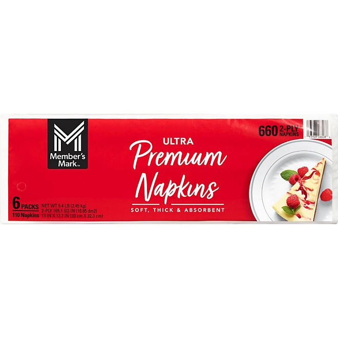 Member's Mark Ultra Premium 2-Ply White Napkins 6 pks., 110 napkins/pk. 3