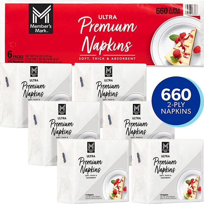 Member's Mark Ultra Premium 2-Ply White Napkins 6 pks., 110 napkins/pk. 4