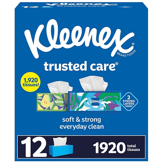 Kleenex Trusted Care 2-ply Facial Tissues 12 boxes, 160 tissues/box 3