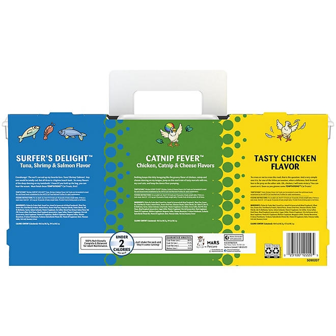 TEMPTATIONS Cat Treats Variety Pack with Tasty Chicken Flavor, Catnip Fever, & Surfers' Delight, 16 oz., 3 tubs 4