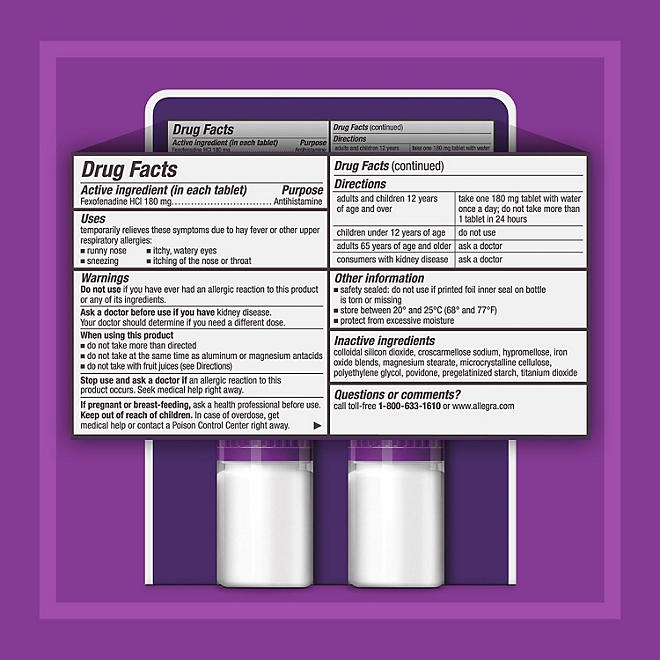 Allegra 24-Hour Indoor/Outdoor Allergy Relief Tablets, 180 mg 110 ct. 4