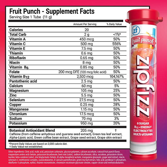 Zipfizz Energy Multi-Vitamin Hydration Drink Mix, Fruit Punch, 20 ct. 4