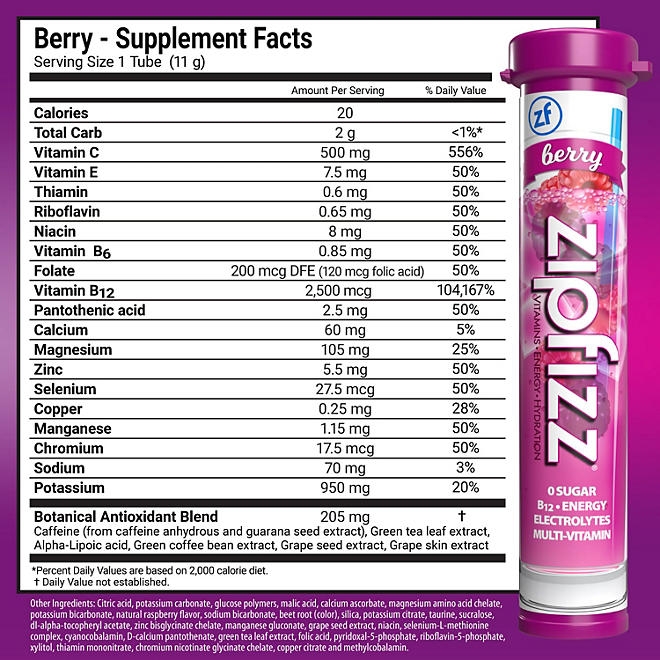 Zipfizz Energy Multi-Vitamin Hydration Drink Mix, Berry, 20 ct. 4