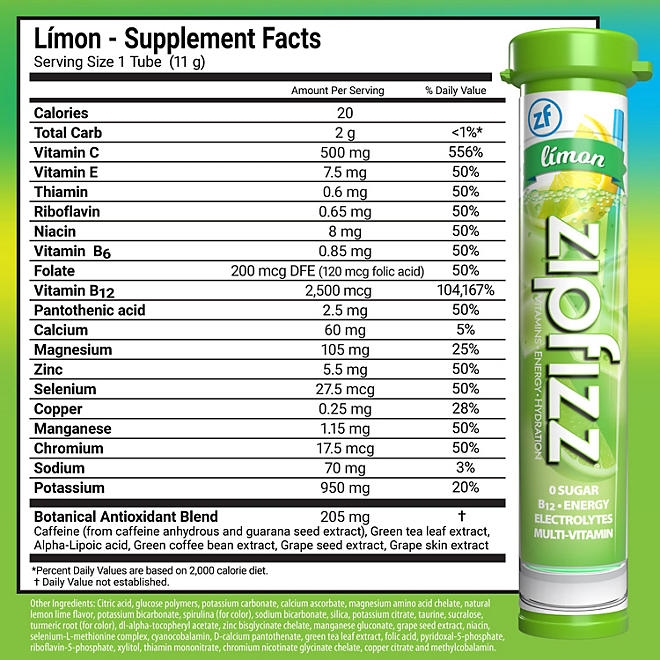 Zipfizz Energy Multi-Vitamin Hydration Drink Mix, Limon, 20 ct. 4