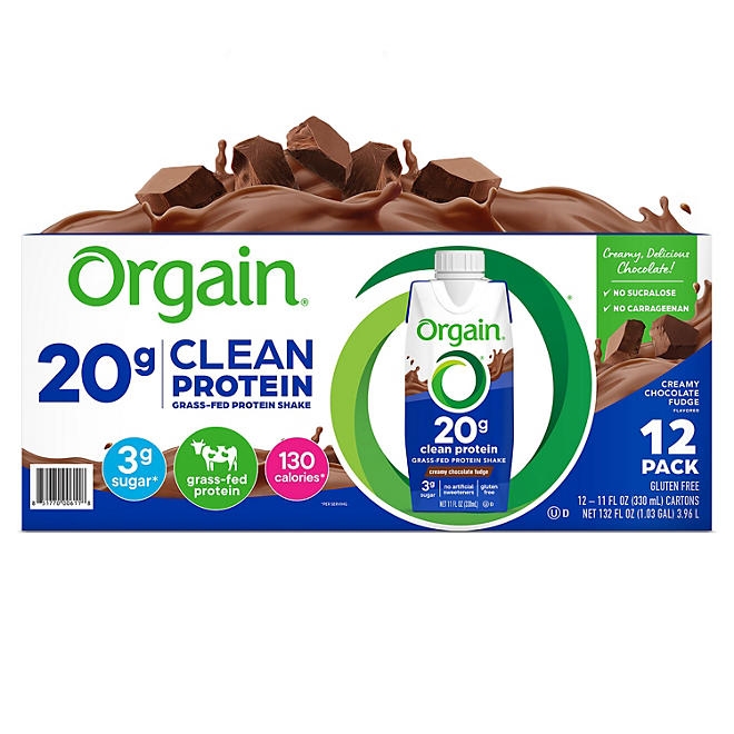 Orgain 20g Clean Protein Grass Fed Shake, Creamy Chocolate Fudge 11 fl. oz., 12 pk. 3