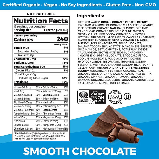 Orgain Organic Nutrition Vegan All-in-One Protein Plant Based RTD Shake, Smooth Chocolate 12 ct. 4