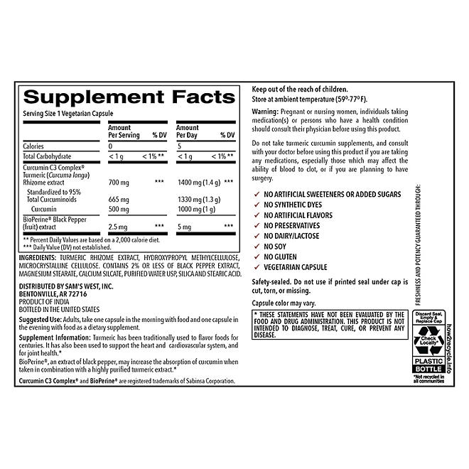 Member's Mark Turmeric Extract Dietary Supplement Capsules, 180 ct. 4