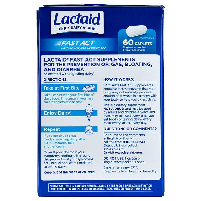 Lactaid Fast Act Lactose Intolerance Caplets, 120 ct. 5