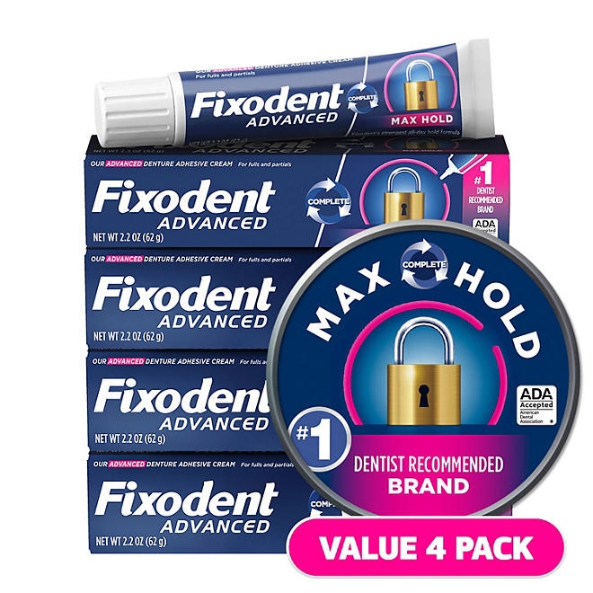 Fixodent Advanced Denture Adhesive, Max Hold, 2.2 oz., 4 pk. 3