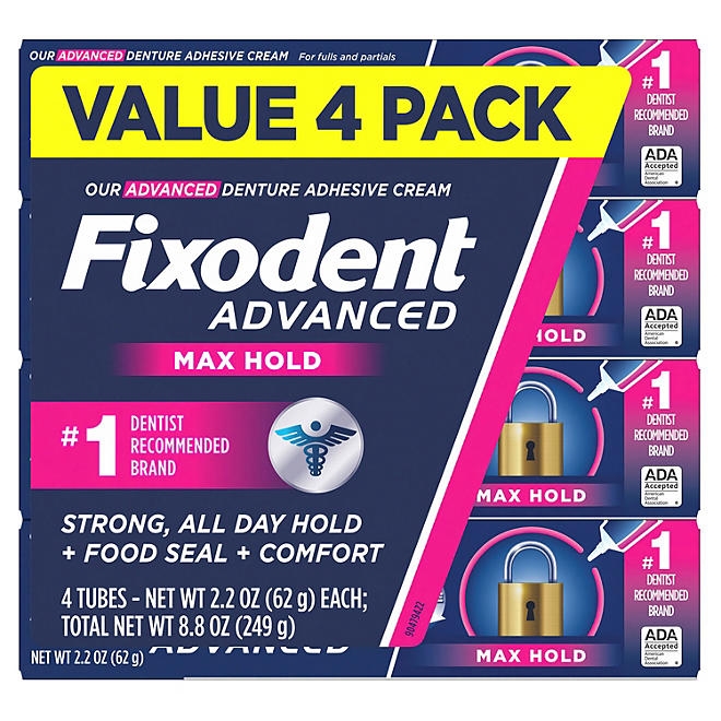 Fixodent Advanced Denture Adhesive, Max Hold, 2.2 oz., 4 pk. 4