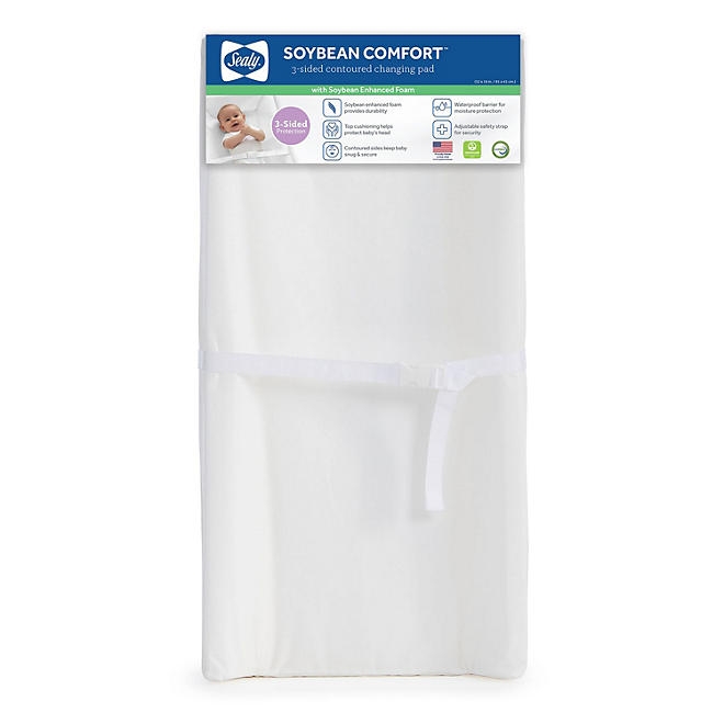 Sealy Soybean Comfort 3-Sided Contoured Diaper Changing Pad, White 3