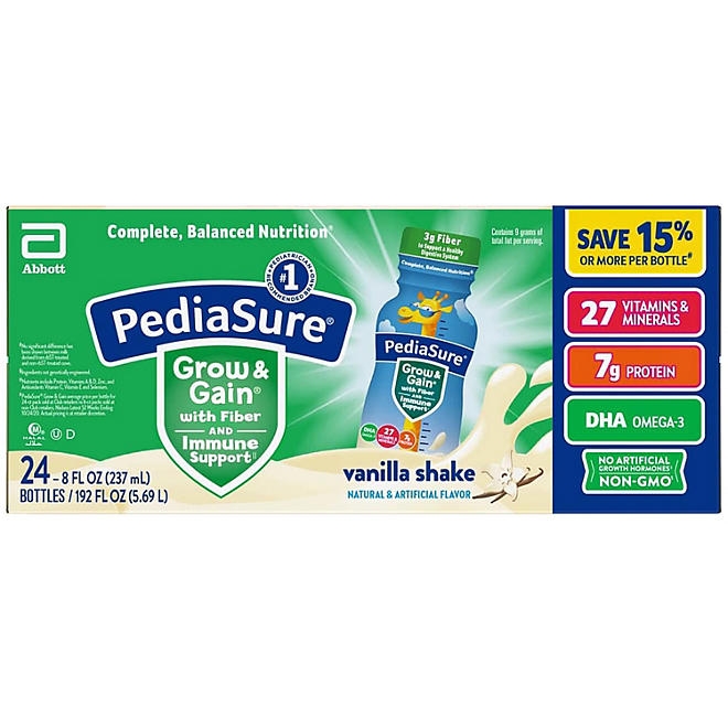 PediaSure Grow and Gain Nutritional Shake with Fiber for Kids, Vanilla, 8 fl. oz., 24 pk. 3