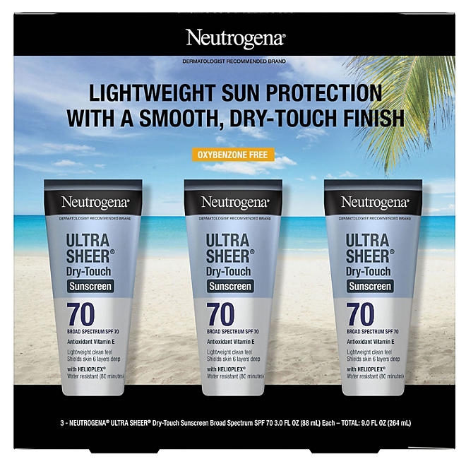Neutrogena Ultra Sheer Dry-Touch Sunscreen Lotion, SPF 70, 3 oz., 3 pk. 3