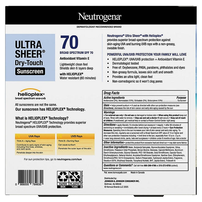 Neutrogena Ultra Sheer Dry-Touch Sunscreen Lotion, SPF 70, 3 oz., 3 pk. 4