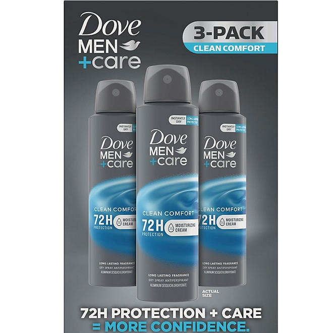 Dove Men's+Care Clean Comfort Antiperspirant Deodorant Dry Spray, 3.8 oz., 3 pk. 3