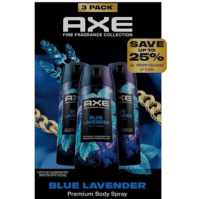 AXE Premium Deodorant Body Spray, Blue Lavender, 4 oz., 3 pk. 3