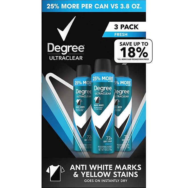 Degree for Men Ultraclear Black+White Deodorant Dry Spray, Fresh, 4.8 oz., 3 pk. 3