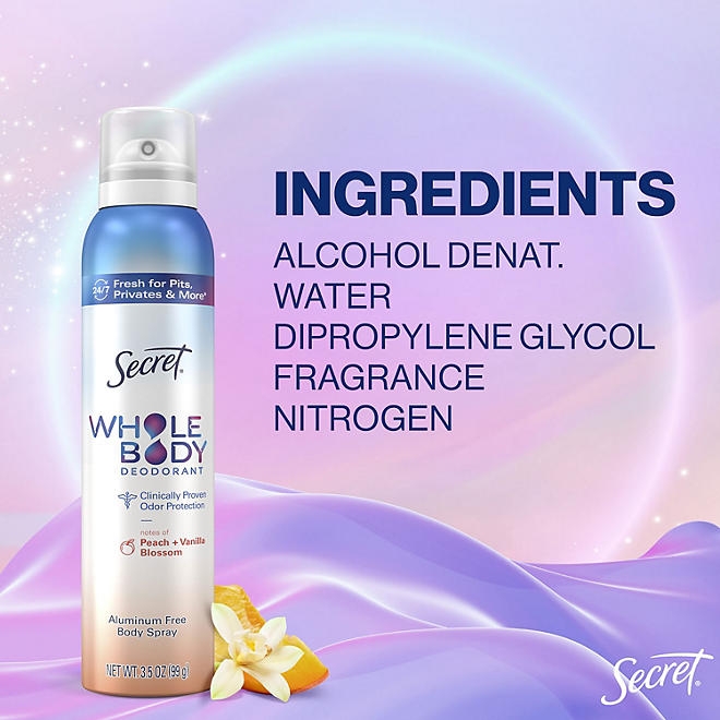 Secret Whole Body Sprays Deodorant, Peach & Vanilla, 3.5 oz., 2 pk. 4