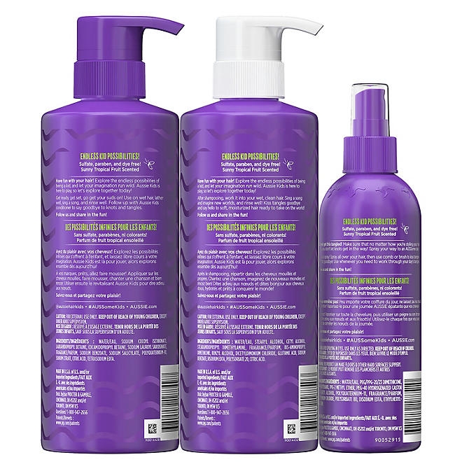 Aussie Kids Moist Shampoo, Conditioner and Detangler Kit 4