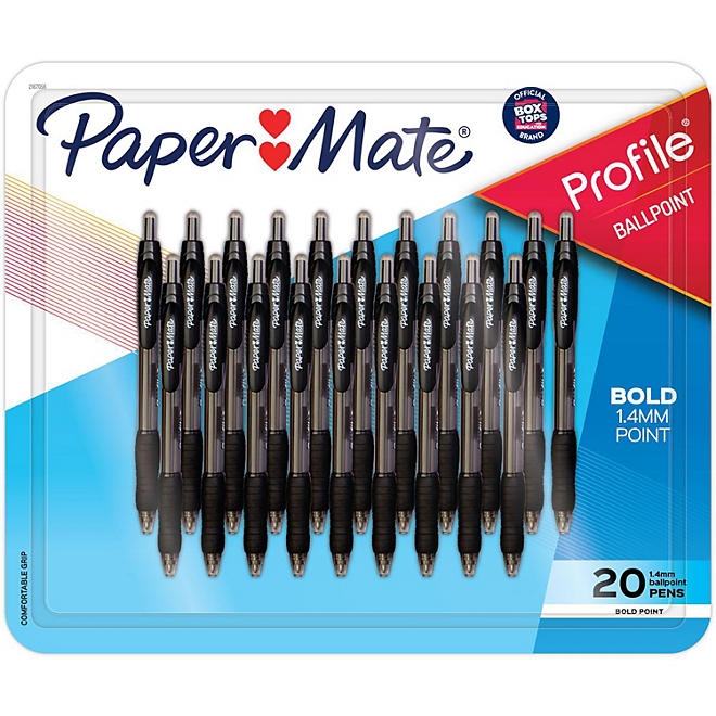 Paper Mate Ballpoint Pen, Profile Retractable Pen, Bold Point 1.4mm, Black, 20 Count 3