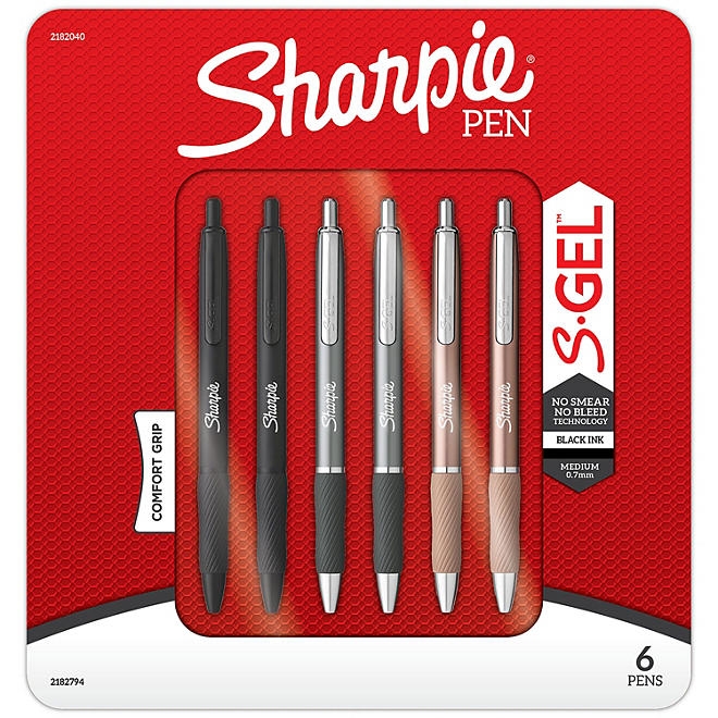 Sharpie Metal Barrel S-Gel Pens, 6-Pack, Medium Point 0.7mm 3