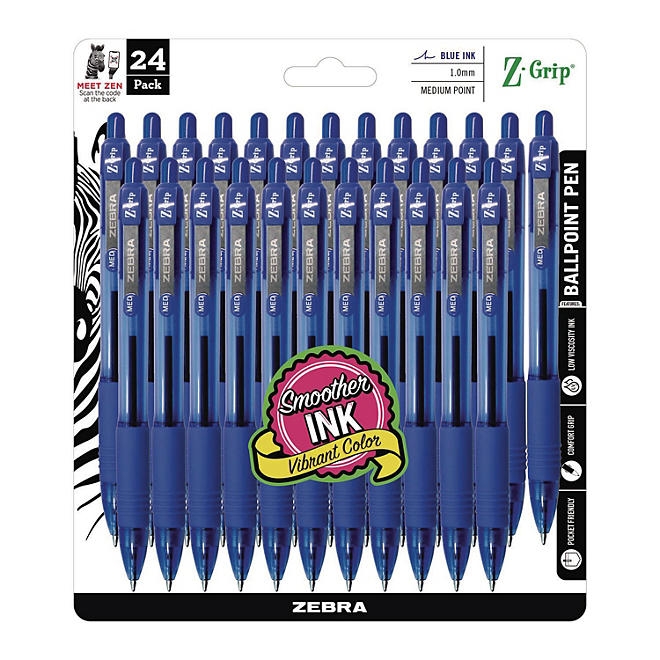 Zebra - Z-Grip Retractable Ballpoint Pen, Blue and Medium - 24/Packs 3
