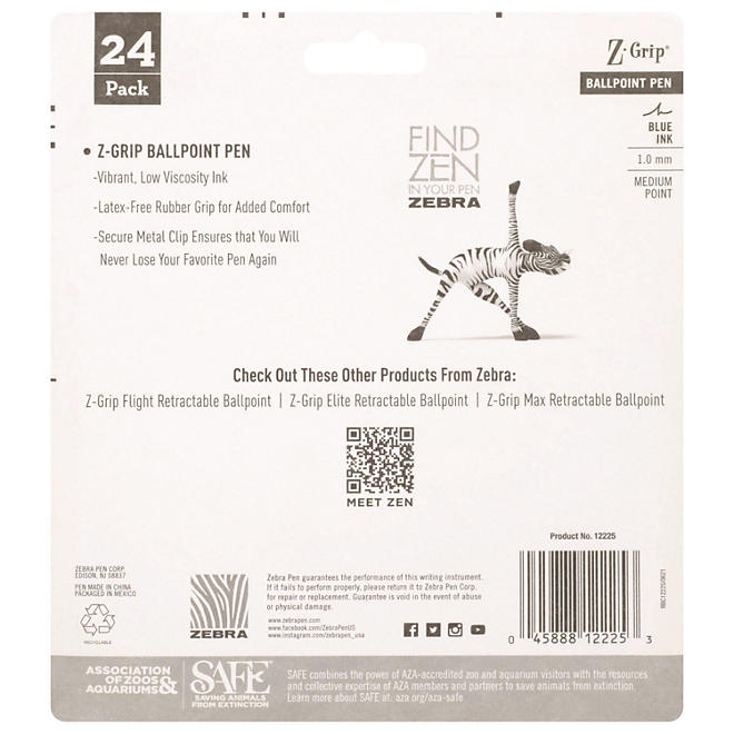 Zebra - Z-Grip Retractable Ballpoint Pen, Blue and Medium - 24/Packs 5