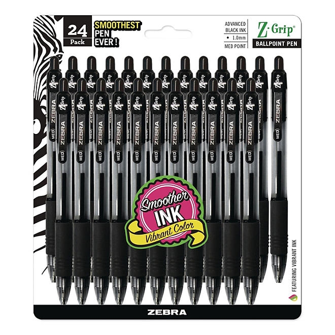Zebra - Z-Grip Retractable Ballpoint Pen, Black Ink, Medium - 24/Pack 4