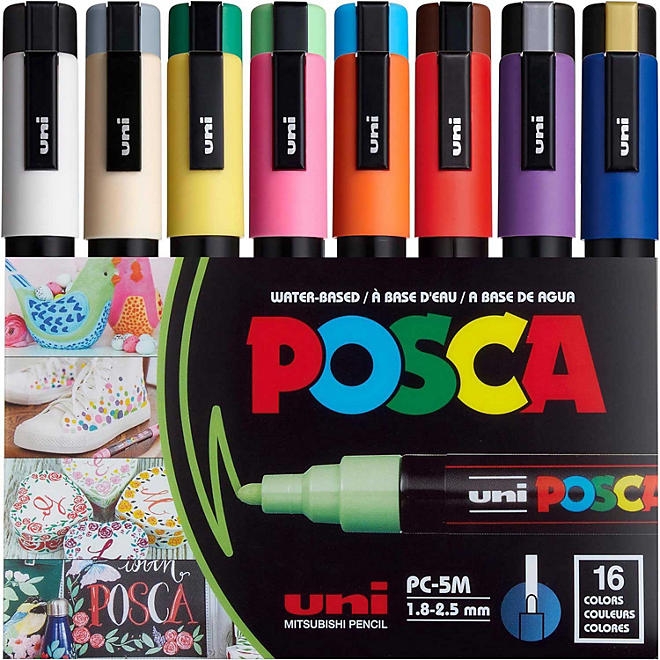 Uni POSCA PC-5M Water-Based Paint Markers, Medium Point (1.8-2.5mm), Assorted Colors, 16 Pack 3