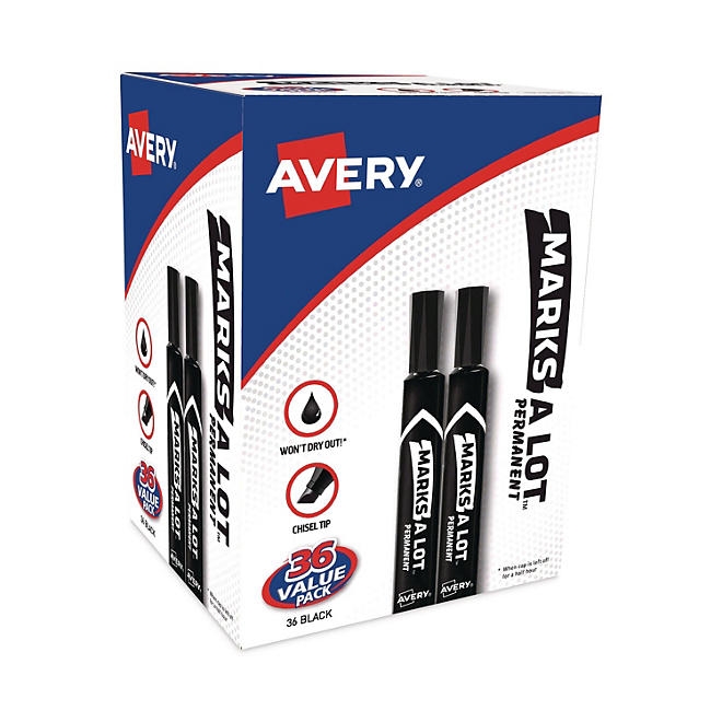 Avery MARKS A LOT Large Desk-Style Permanent Marker Value Pack, Broad Chisel Tip, Black, 36/Pack 3
