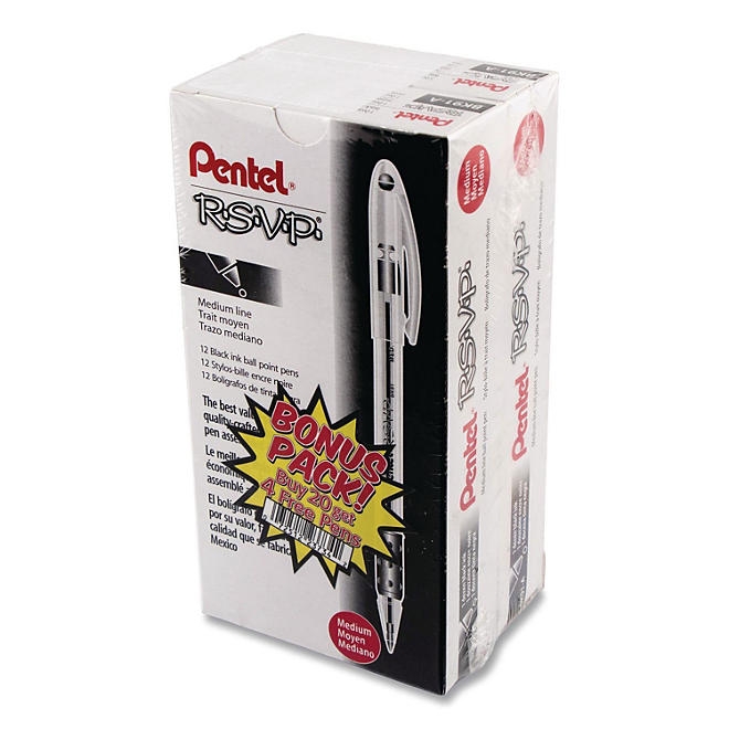 Pentel - R.S.V.P. Ballpoint Stick Pen, Black Ink, Medium - 24 per Pack 3