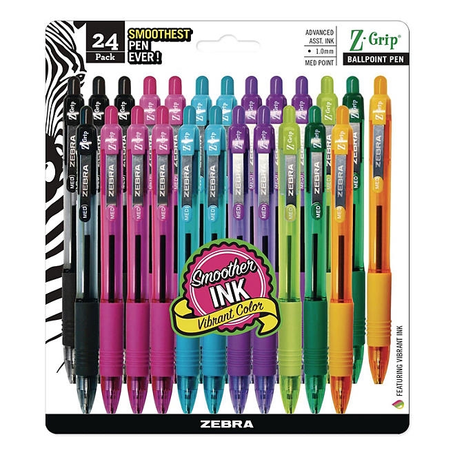 Zebra Z-Grip Ballpoint Pen, Retractable, Medium 1 mm, Assorted Artistic Ink and Barrel Colors, 24/Pack 3