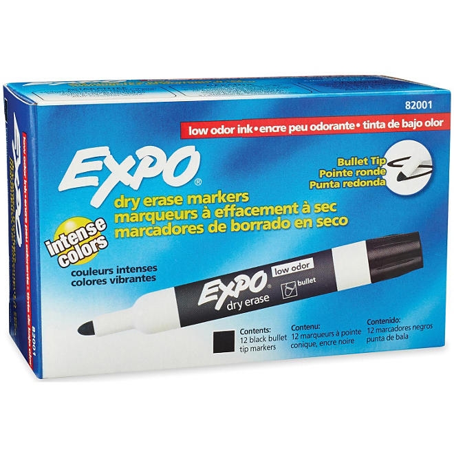 EXPO Low Odor Dry Erase Markers, Black Bullet Tip, 12 ct. 3