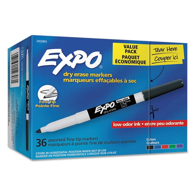 EXPO Low Odor Dry Erase Markers, Fine Tip - Office Pack, Assorted Colors, 36/Pack 3