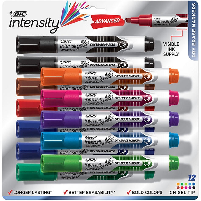 BIC Low Odor and Bold Writing Dry Erase Marker, Chisel Tip, Assorted Colors, 12ct. 3